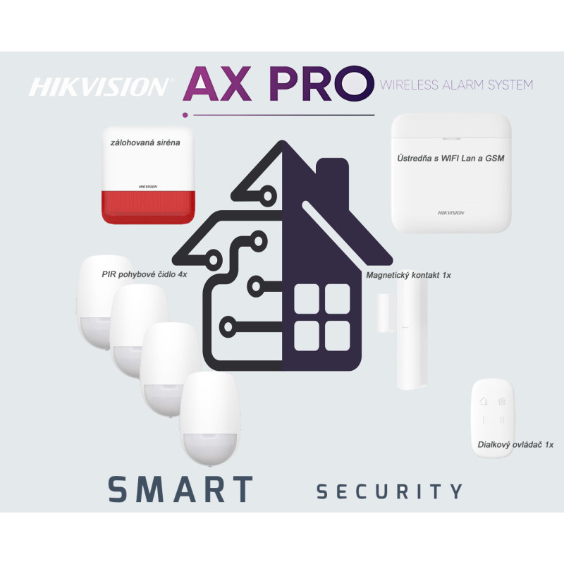 Bezdôtový alarm do domu-set Hikvision AXPRO-PWA64-W, 5xPir, MG kont...